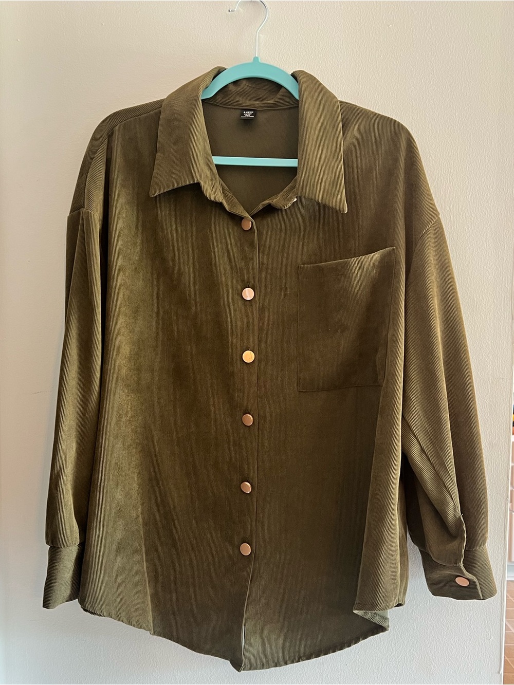SHEIN Curve Olive Green Corduroy Button Shirt